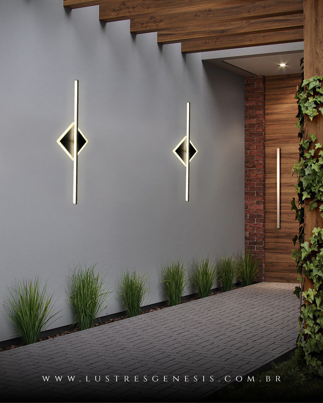 Arandela Moderna Fit Linear Slim Preto 60cm com base quadrada de LED Lustres Gênesis loja online de Lustres e Iluminação Decorativa